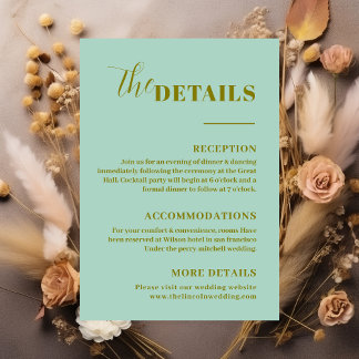 Moderne minimalistische mintgroene details informatiekaartje