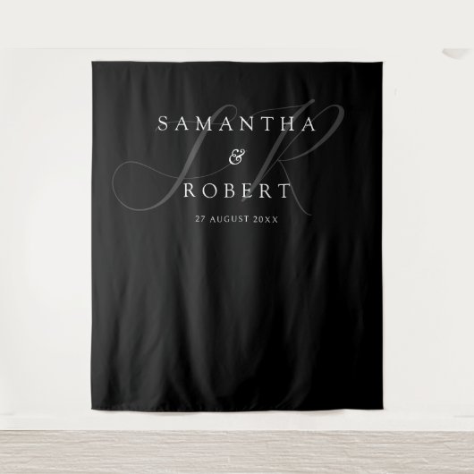 Moderne minimalistische monogram bruiloft achtergr wandkleed (Voorkant)