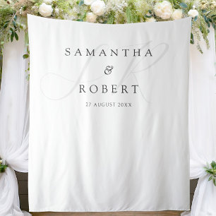 Moderne minimalistische monogram bruiloft achtergr wandkleed