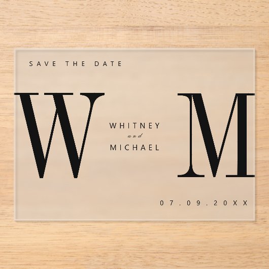 Moderne minimalistische monogram bruiloft acryl uitnodigingen (Voorkant)