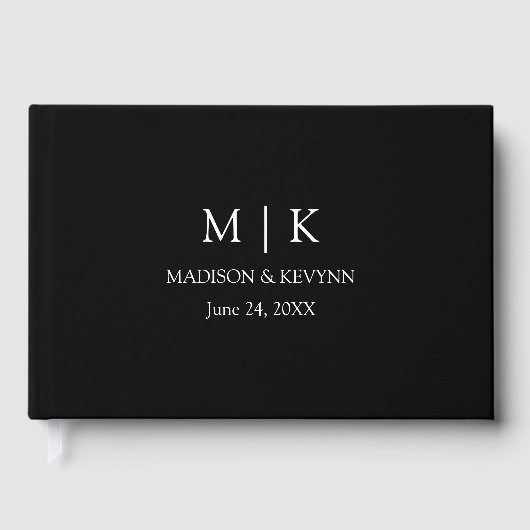 Moderne minimalistische monogram bruiloft gastenboek (Voorkant)