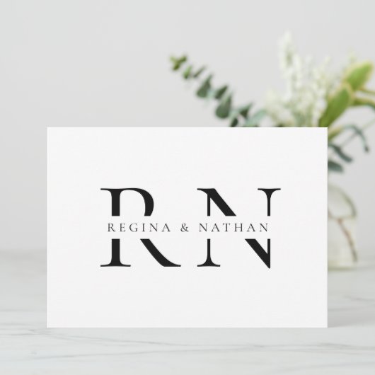 Moderne minimalistische monogram bruiloft kaart (Staand voorkant)