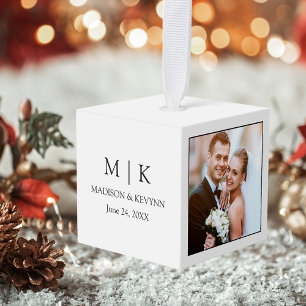Moderne minimalistische monogram bruiloft kubus ornament