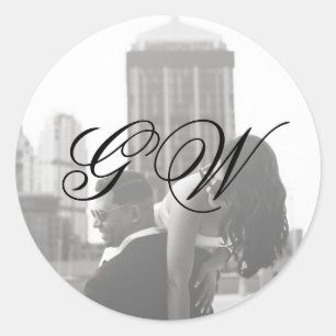 Moderne minimalistische monogram bruiloft ronde sticker