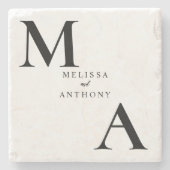 Moderne minimalistische monogram bruiloft stenen onderzetter (Voorkant)
