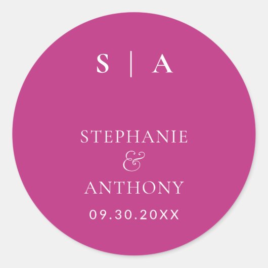 Moderne minimalistische monogram magenta, witte br ronde sticker (Voorkant)