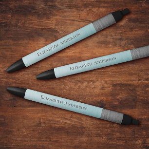Moderne Minimalistische Monogram Naam Teal Blauwe Zwarte Inkt Pen