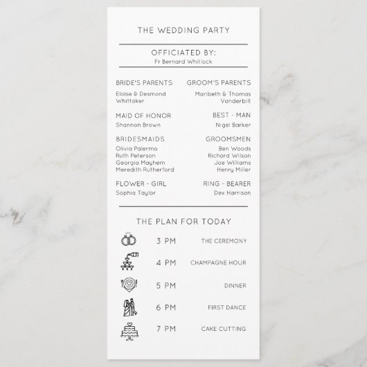 Moderne minimalistische monogram tijdloze bruiloft programma (Achterkant)