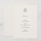 Moderne Minimalistische Monogram Trouw- Menu (Voorkant / Achterkant)