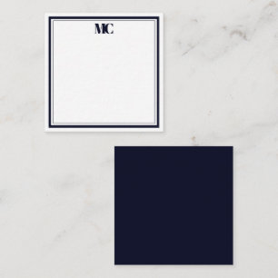 Moderne Minimalistische Monogram Twee Randen Navyb Notitiekaartje