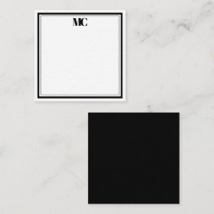 Moderne Minimalistische Monogram Twee Randen Zwart Notitiekaartje