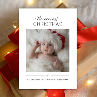Moderne Minimalistische Mooie Eerste Kerstmis Foto Feestdagenkaart