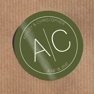 Moderne minimalistische mos groene bruiloft ronde sticker