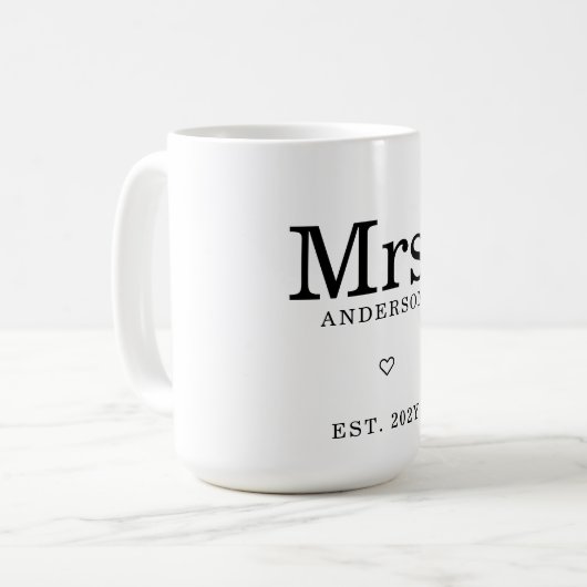 Moderne minimalistische "Mrs. Est" aangepaste naam Koffiemok (Voorkant links)