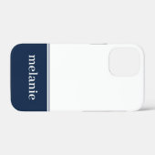 Moderne minimalistische naam iPhone Case | Navy Wh (Achterkant (horizontaal))