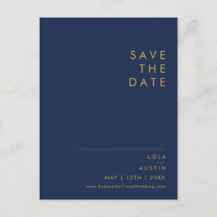 Moderne Minimalistische Navy Blau   Goud Save The  Uitnodiging Briefkaart