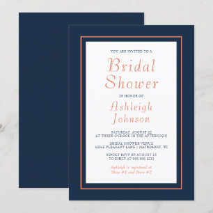 Moderne Minimalistische Navy Blauwe Koraal Bruidsf Kaart