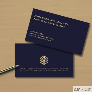 Moderne minimalistische Navy Blue Gold Logo Visitekaartje