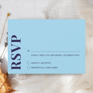 Moderne minimalistische Navy Blue Wedding RSVP Kaa Kaartje