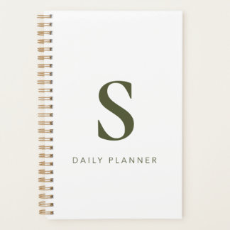 Moderne Minimalistische Olijfgroene Monogram Perso Planner