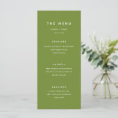 Moderne Minimalistische Olijfgroene Trouwdag Menu (Staand voorkant)