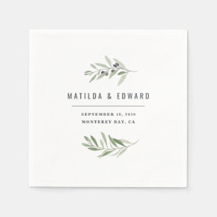 Moderne minimalistische olijftak blad bruiloft servet