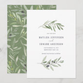 Moderne minimalistische olijftak gebladerte trouw aankondiging (Voorkant / Achterkant)