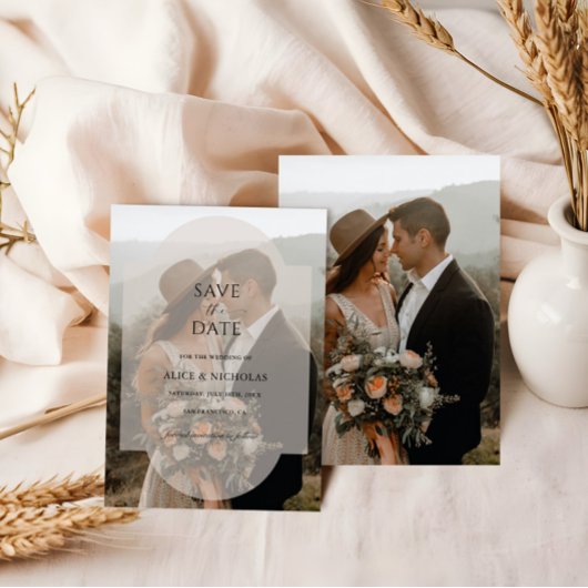 Moderne minimalistische overlay foto bruiloft save the date