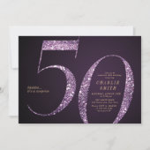 Moderne minimalistische paarse glitter 50e verjaar kaart (Voorkant)