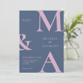 Moderne minimalistische Paarse roze bruiloft Kaart (Staand voorkant)