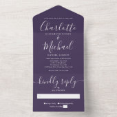 Moderne minimalistische Paarse script bruiloft all All In One Uitnodiging (Binnen)