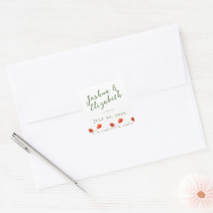 Moderne minimalistische papaver bruiloft vierkante sticker