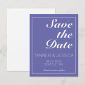 Moderne minimalistische periwinkle & White Save th The Date (Voorkant / Achterkant)
