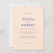 Moderne minimalistische perzik blauwe bruiloft kaart (Voorkant)