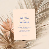 Moderne minimalistische perzik blauwe bruiloft kaart