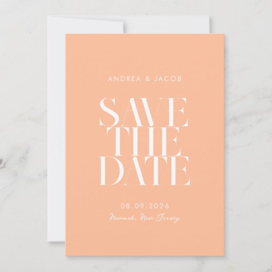 Moderne minimalistische perzik chique bruiloft save the date (Voorkant)
