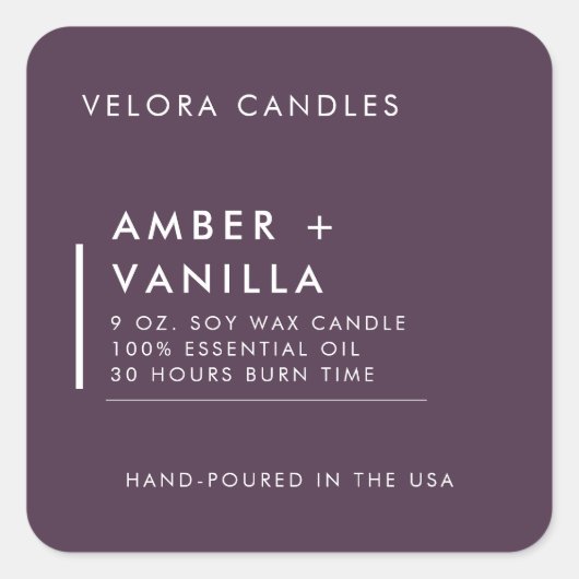 Moderne minimalistische Plum Paarse Candle Label S (Voorkant)