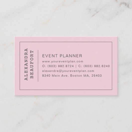 Moderne minimalistische professionele blush roze visitekaartje (Voorkant)