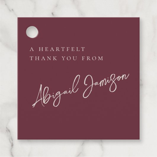 Moderne Minimalistische Pruim Bruiloft Feest Bedankjes Labels (Voorkant)