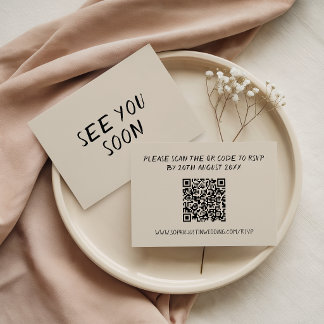 Moderne Minimalistische QR-code Handgeschreven Huw RSVP Kaartje