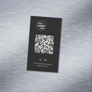Moderne minimalistische QR-code Monogramnaam Magnetisch Visitekaartje