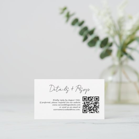 Moderne minimalistische QR-code Rsvp - details Informatiekaartje (Staand voorkant)
