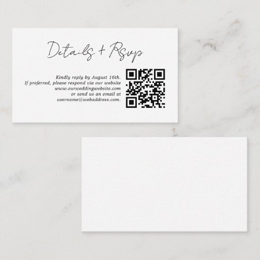 Moderne minimalistische QR-code Rsvp - details Informatiekaartje (Voorkant / Achterkant)