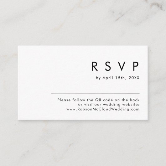 Moderne minimalistische QR-code RSVP Informatiekaartje (Voorkant)