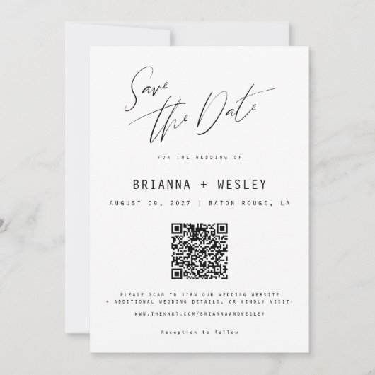 Moderne, minimalistische QR-codefoto Save The Date (Voorkant)