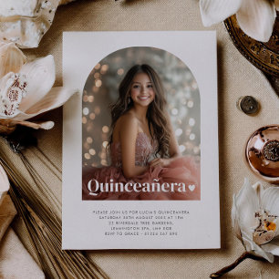 Moderne minimalistische Quinceañera boogfoto Kaart