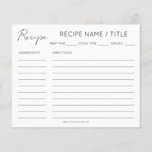 Moderne Minimalistische Recipe Kaart (Voorkant)