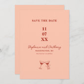 Moderne minimalistische rode en koraal bruiloft save the date (Voorkant / Achterkant)