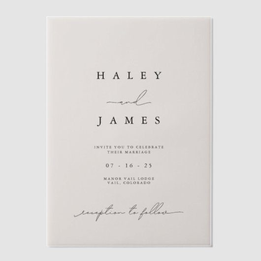 Moderne minimalistische romantische ivoren bruilof vellum uitnodigingen (Voorkant)