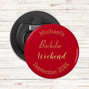 Moderne minimalistische rood en goud vrijgezellenf button flesopener